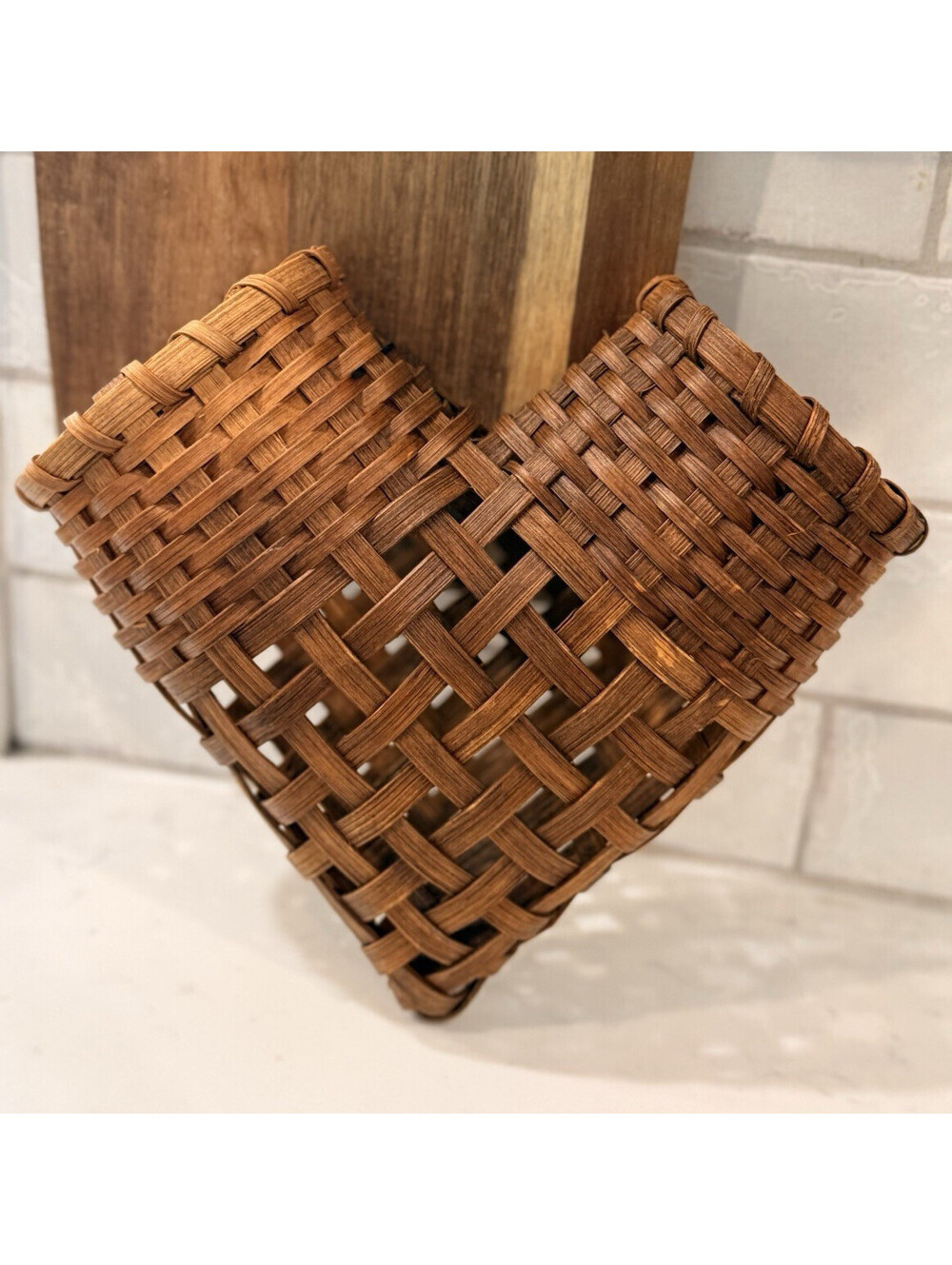 Vintage Handmade Wicker Woven Heart Shaped Basket.
